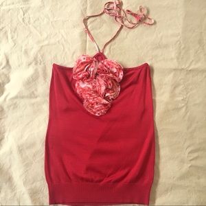 Holiday red halter frill top Bebe